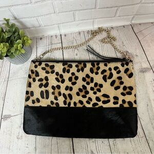 Chico's Leopard Print and Black Faux Fur Crossbody Clutch